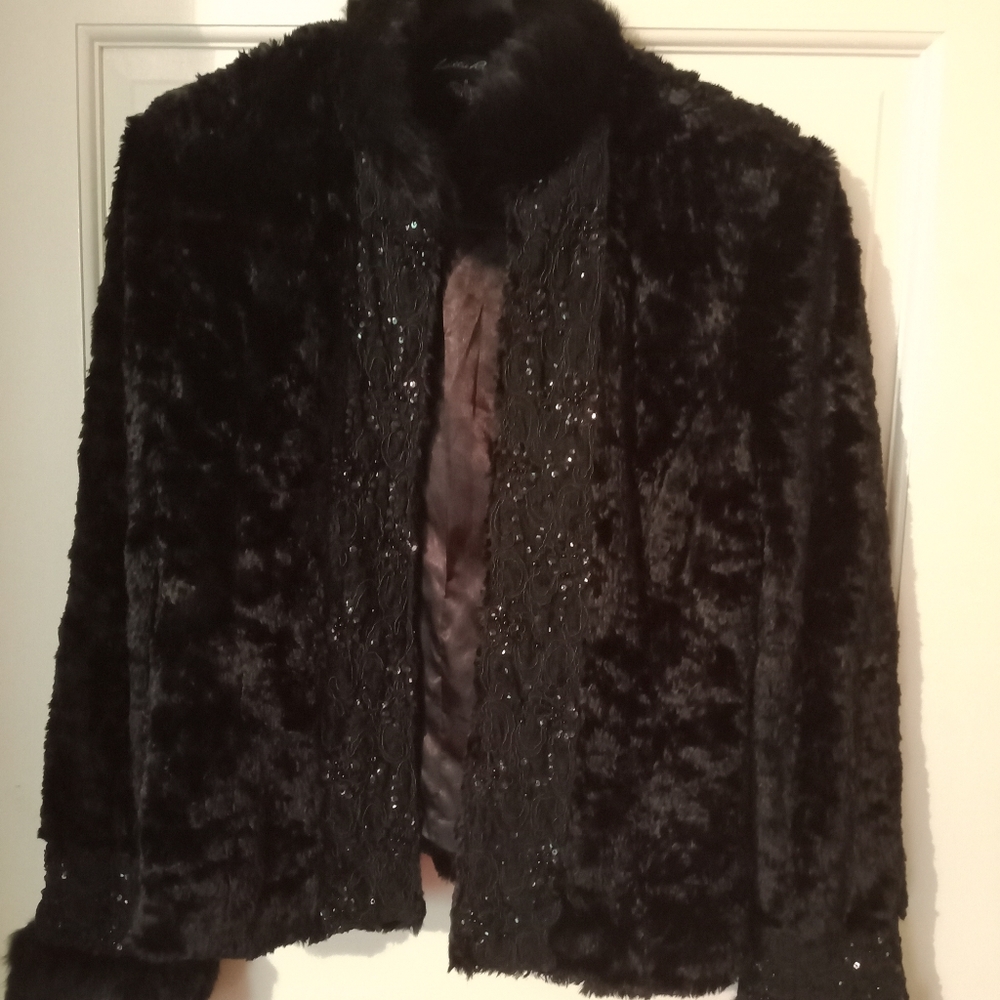 Lillie Rubin Black Velvet Fur Jacket 8